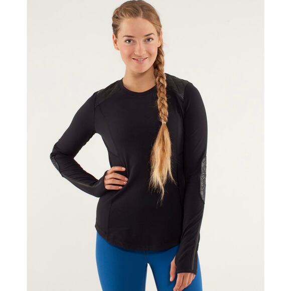Lululemon Run Ice Queen Womens Black Long Sleeve Athletic Tee Reflective Logo 2 - Picture 1 of 11